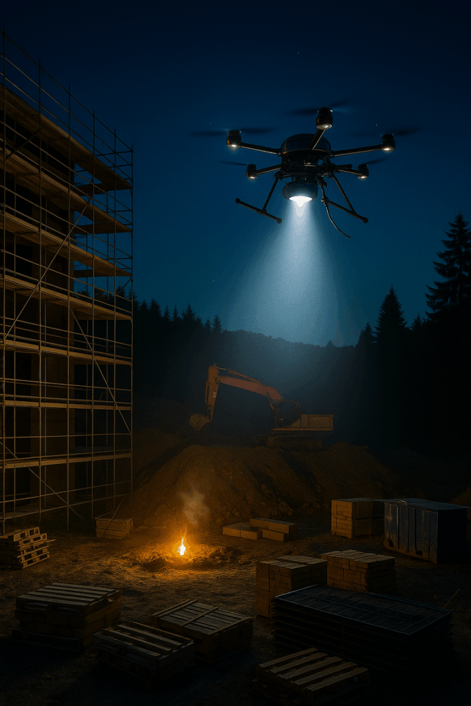 Drone équipé d’un projecteur GL60 Plus éclairant une zone d’intervention nocturne