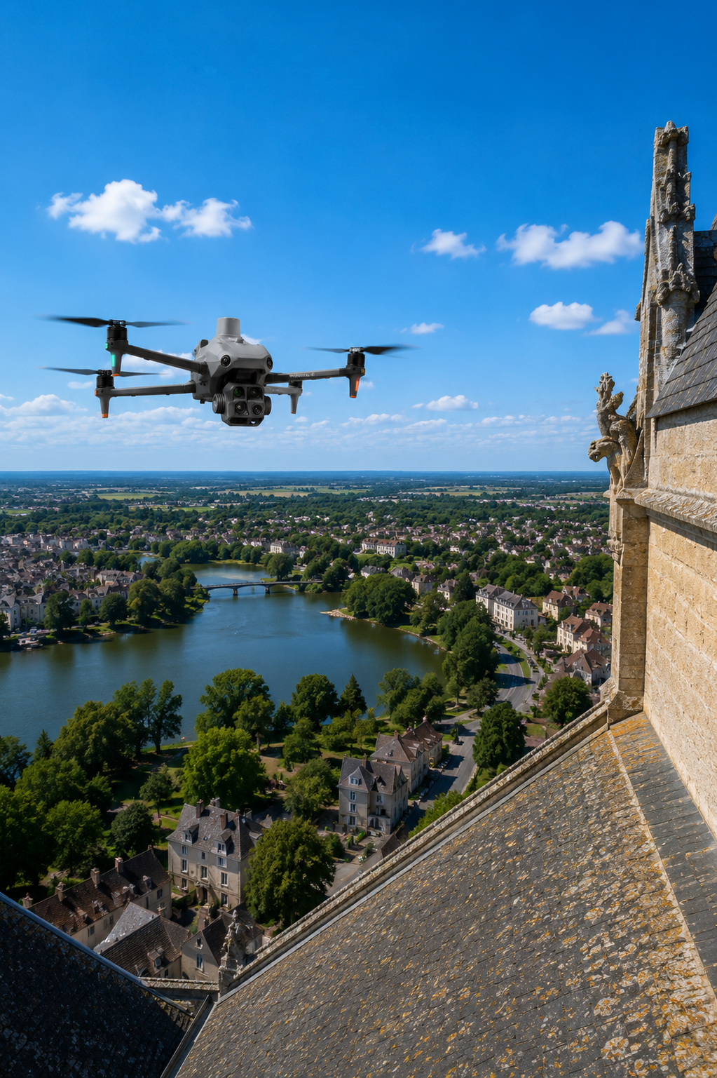 Drone réalisant une inspection technique en hauteur